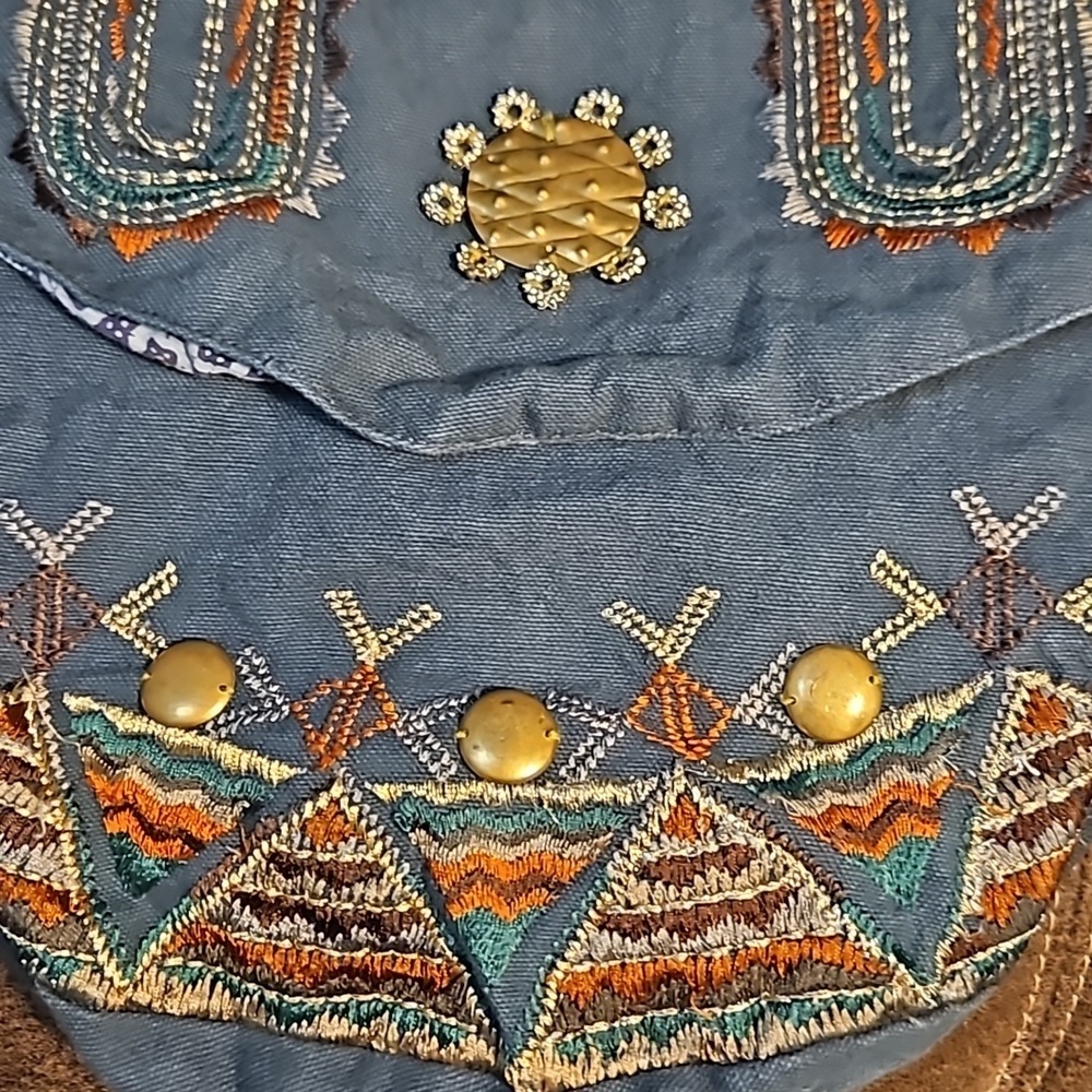 VTG EARTHBOUND Embroidered Brass Sequin Cloth Festival Crossbody Hippie Bag - Picture 11 of 13